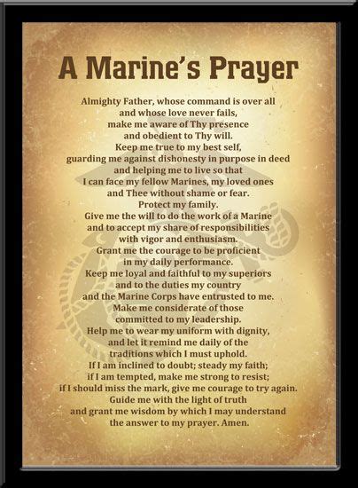 Plaque 11x17 A Marines Prayer Vintage Marine Mom Quotes Marine