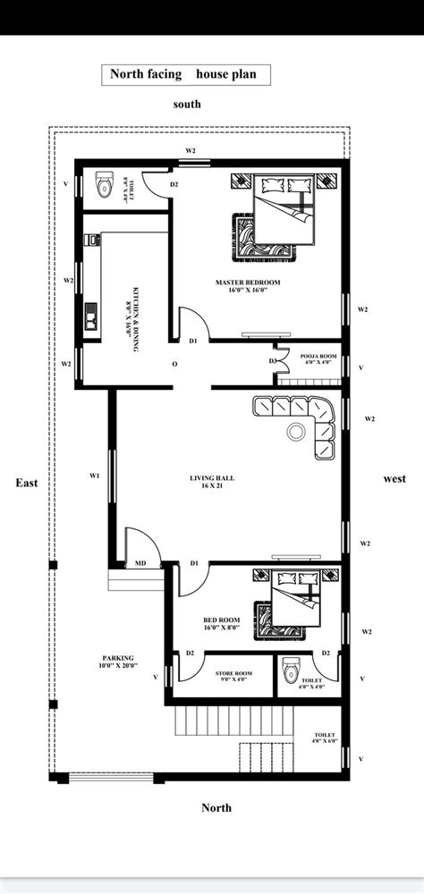 North facing house plan as per vastu