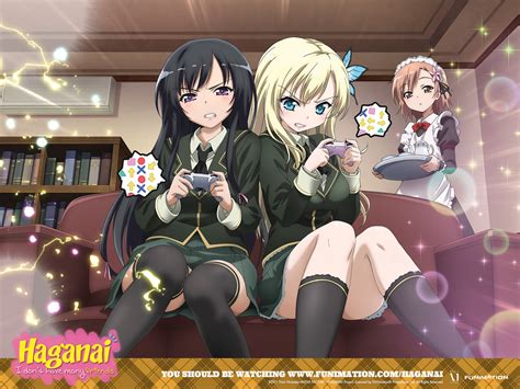 Apron Aqua Eyes Black Hair Blonde Hair Blush Boku Wa Tomodachi Ga
