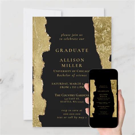 Elegant Modern Black And Gold Foil Graduation Invitation Zazzle