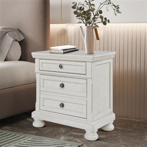 Julia Inch Casual Nightstand Wood Drawers Pull Out Tray White