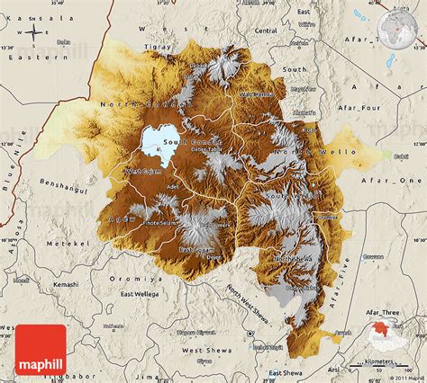 Physical Map of Amhara, shaded relief outside