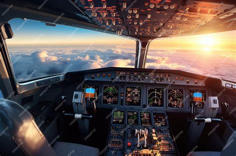 Premium AI Image | Commercial airplane cockpit during clear weather below