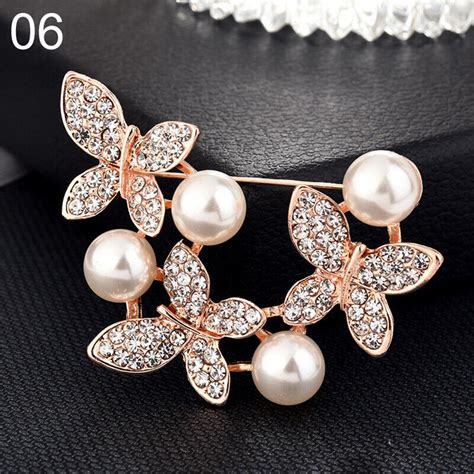 Pc Crystal Rhinestone Flower Brooch Pin Pearl Brooch Wedding Jewelry