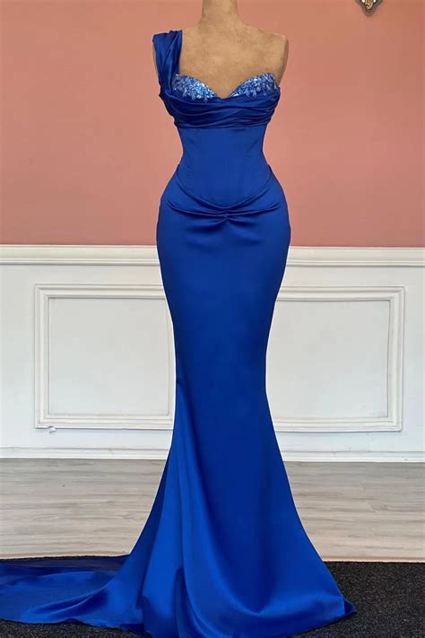 Daisda Royal Blue Long Mermaid Sweetheart One Shoulder Prom Dress With