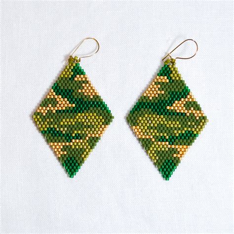 Camo Dangle Earrings W Kt Gold Filled Ear Wire Etsy