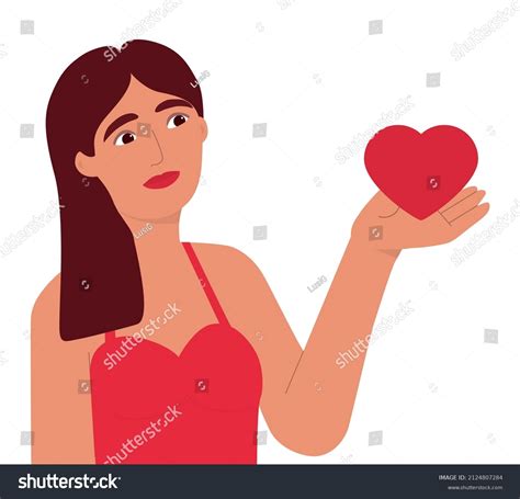 Girl Holds Red Heart Her Palm Stock Vector Royalty Free 2124807284