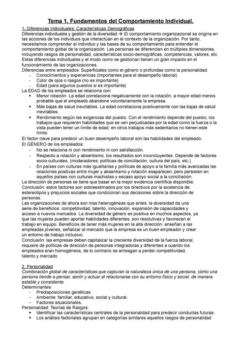 Tema Comportamiento Organizativo Tema Fundamentos Del