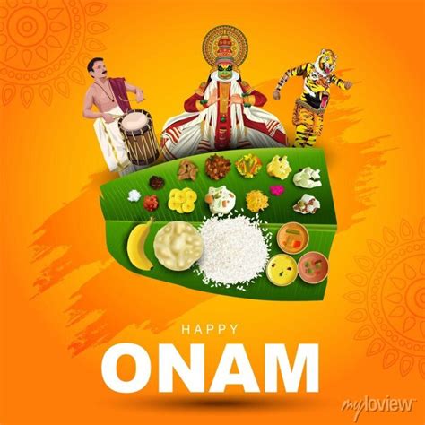 Happy Onam With Kathakali And Kerala Traditional Food Use For Posters