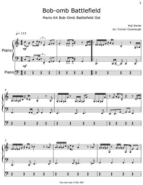 Bob Omb Battlefield Sheet Music For Piano