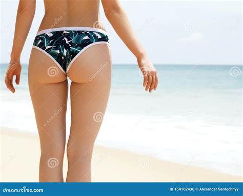 Beach Vacation Hot Beautiful Woman In Bikini Standing Of Beach Ocean