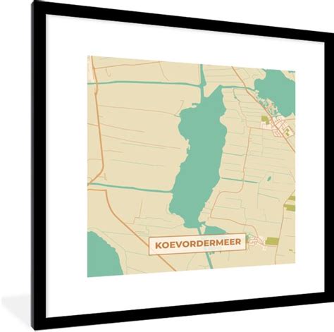 Fotolijst Incl Poster Koevordermeer Kaart Vintage Plattegrond