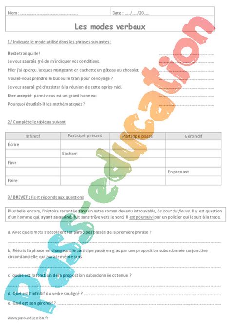 Exercices Modes Et Temps Verbaux