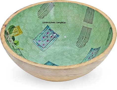 Mango Wood Printed Blush Garden Salad Bowl With Salad Servers Buy Acacia Wood Serving Bowl