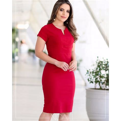 Estela Vestido Tubinho Vermelho Moda Evangelica E Executiva