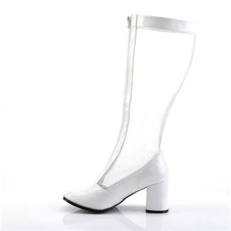 Botte Disco Blanche Vernis Et Transparente Talon Carr