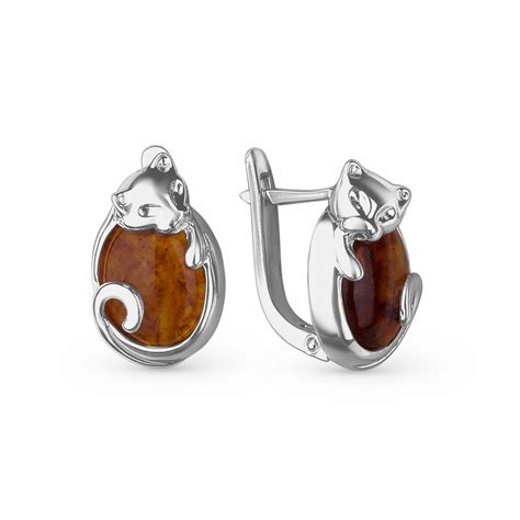 Серьги Кошки из серебра с янтарём — интернет-магазин Костромской ...