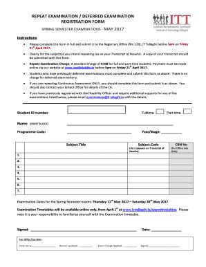 Fillable Online It Tallaght Repeat Examination Deferred Examination