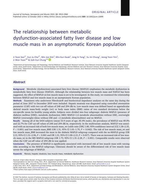 Pdf The Relationship Between Metabolic Dysfunction Associated Fatty