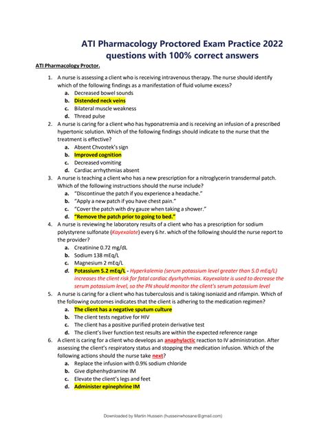 SOLUTION Ati Pharmacology Proctored Exam Practice 2022 Questions With