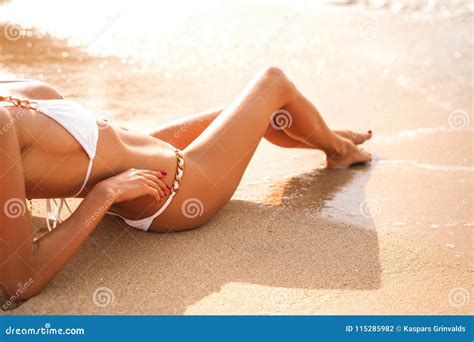 Woman In Bikini Lying On The Beach Stock Photo Image Of Relax Beautiful 115285982