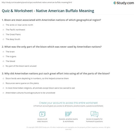 Quiz & Worksheet - Native American Buffalo Meaning | Study.com