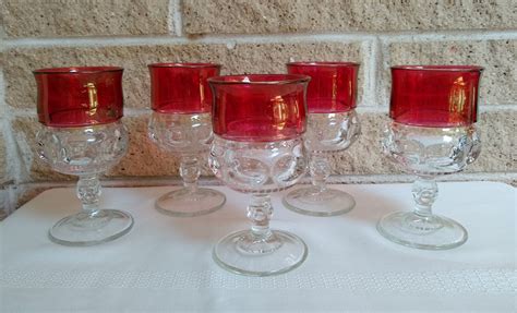 King S Crown Thumbprint Ruby Flashed 8 Ounce Goblets Etsy Vintage Goblets Vintage Stemware