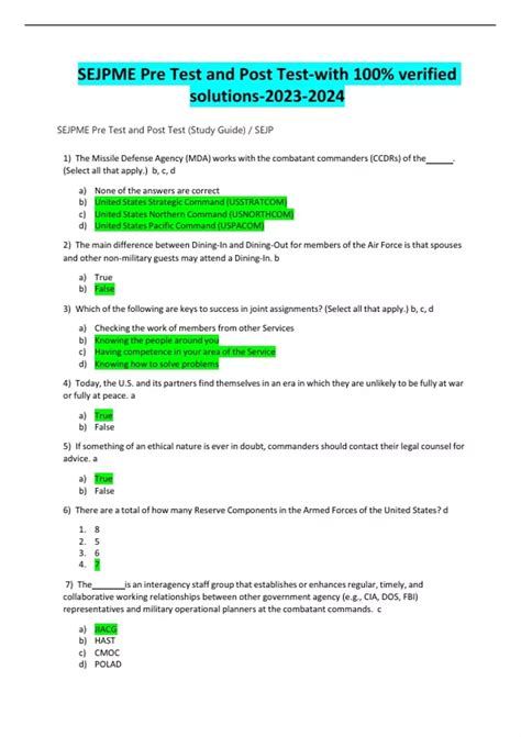 Sejpme Pre Test And Post Test With Verified Solutions Sejpme