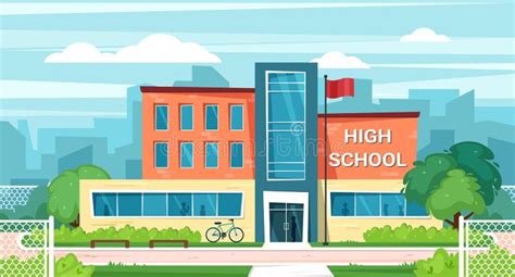 High School Facade. Urban Landscape Background with Institute or University Building. Vector ...