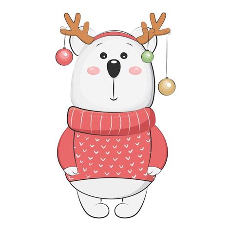 Lindo Oso Polar De Dibujos Animados Para Navidad Vector Vector Premium