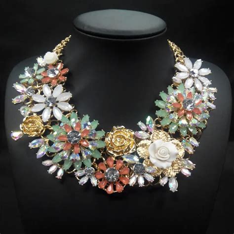 Luxury Crystal Flower Choker Necklace For Women Big Chunky Statement