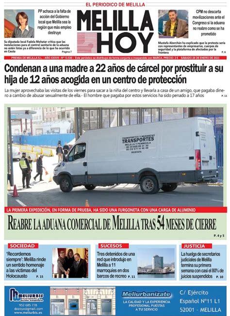 Consulte La Portada De Melilla Hoy Del S Bado De Enero De