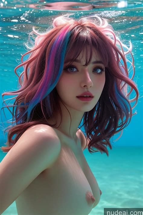 Nude Ai Image For Arafed Woman With Colorful Hair In The Water With A