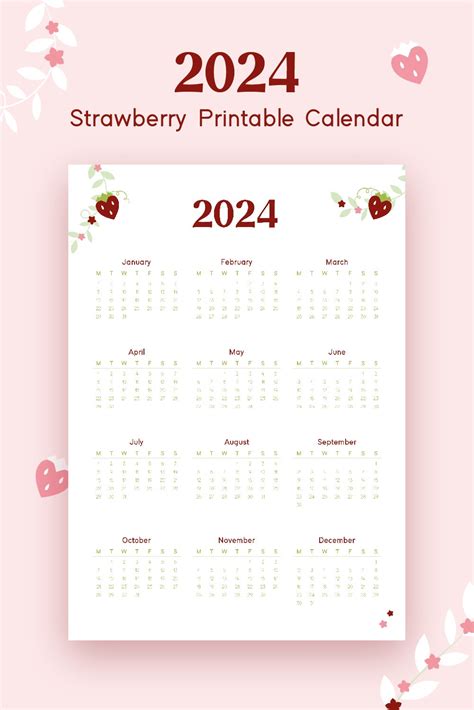 2024 Strawberry Printable Calendar