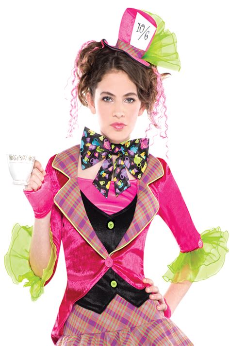 Girls Mad Hatter Costume Tights New Tea Party Fairy Tale Fancy Dress