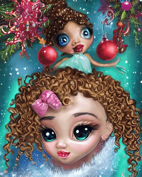 Joli chibi afro américain aux cheveux bouclés et aux grands yeux