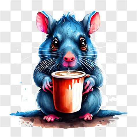 Download Blue Rat Drinking Iced Coffee Pngs Online Creative Fabrica