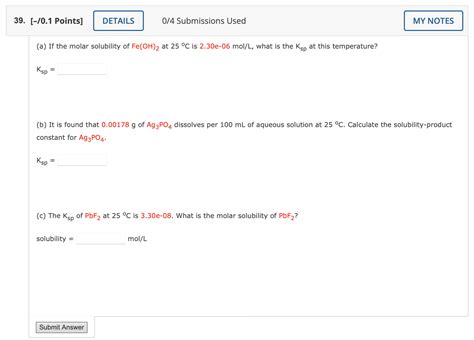 Solved A If The Molar Solubility Of Fe OH 2 At 25C Is Chegg