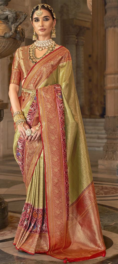 Bridal Traditional Wedding Green Red And Maroon Color Banarasi Silk