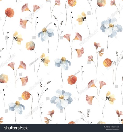 Floral Seamless Pattern With Abstract Colored Flowers Blue And Orange