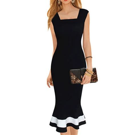 Summer Sexy Women Black Style Dress Mermaid Mid Calf Length Bodycon