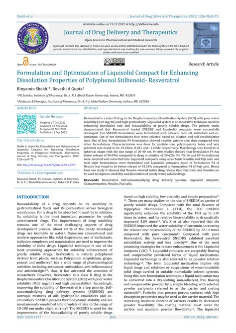 Pdf Formulation And Optimization Of Liquisolid Compact For Enhancing