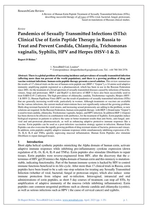 Pdf Researchgate Review A Review Of Human Ezrin Peptide Treatment Of Sexually Transmitted