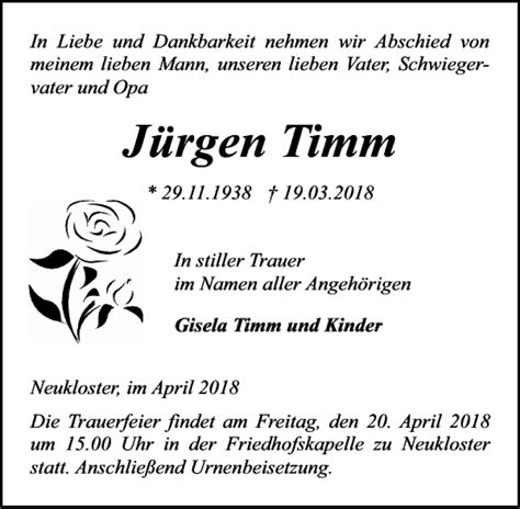 Traueranzeigen Von J Rgen Timm Trauer Anzeigen De