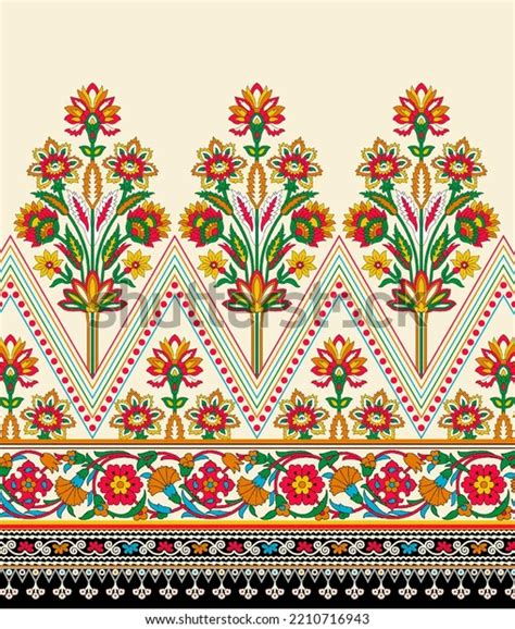 Textile Design Digital Border Motif Stock Illustration