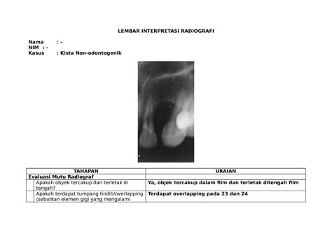 Interpretasi Radiograf Kista Non Odontogenik Lembar Interpretasi