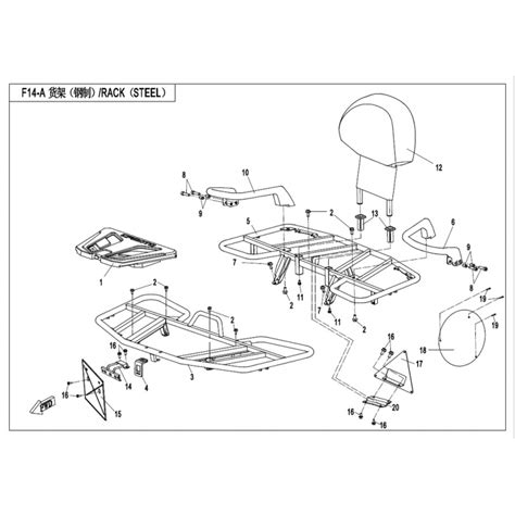 Vue Eclatée pièce porte bagage et dosseret CFMOTO CFORCE 550 L7E