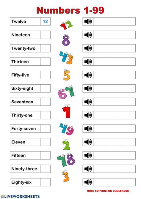 English Numbers 1 99 Worksheet Hojas De Trabajo Jardín De Infancia