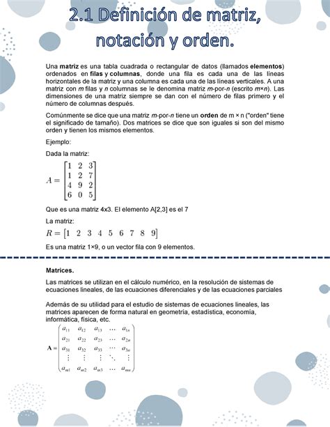 Definici N De Matriz Notaci N Y Orden Escriba Aqu Escriba