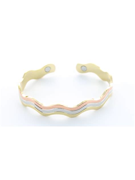 Bracelet cuivre avec Aimants Jonc Forme vagues 3 métaux Pierres de